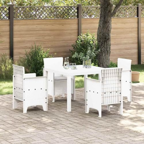 Frdhee Juego de muebles de balcón para terraza, juego de comedor de jardín, 5 piezas de ratán blanco, muebles de jardín para balcón, salón y terraza, uso versátil