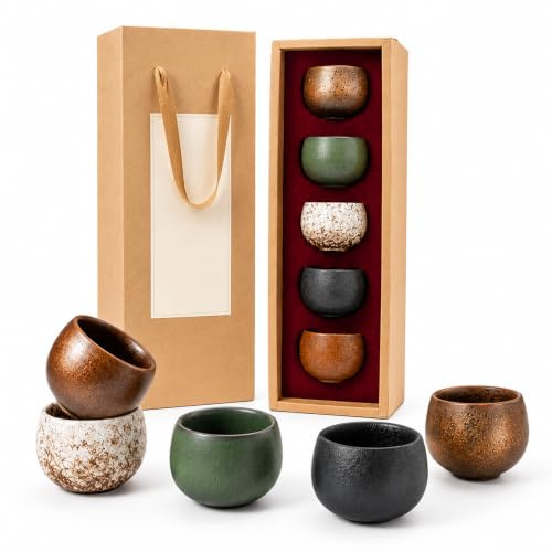 5 Piezas Juego de Tazas de Café Espresso, 50ml Tazas PequeñAs De Café De Gres Juego Tazas Cafe Originales Sin Asa Tazas de Cerámica Gruesa Incluye Caja de Regalo Ideal Para Regalar A Hombres Mujeres
