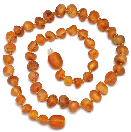 Genuine Amber Collana in ambra baltica originale, con pietre grezze non lucidate, annodata tra le pietre, color cognac, dimensioni da 28 cm a 36 cm, cod. BJ80