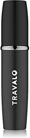 Travalo LUX Perfume Atomizer - Leak-Proof and TSA Approved for Air Travel - Reusable Airtight Easy Fill Mini Pump Sprayer - Lightweight Portable - Brushed Polished Metal Alloy Outer Shell - Black
