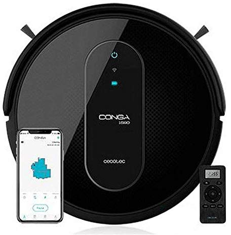 Cecotec Aspirateur Robot Conga 1590 Active. Technologie iTech SmartGyro 2.0, Lave le sol, 1400 Pa, APP, Brosse spécial animaux, Mur magnétique, Alexa & Google Assistant