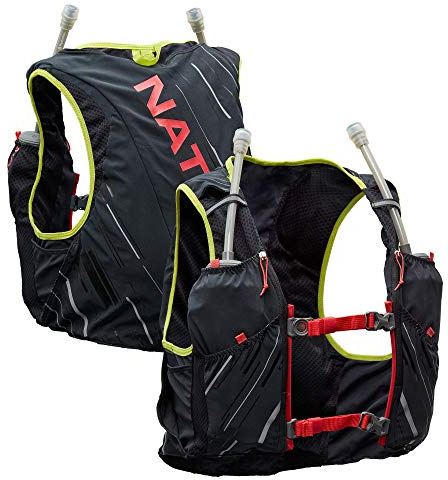 Nathan Pinnacle 4L Hydration Pack/Running Vest - 4L Capacity with Twin 20 oz Soft Flasks Bottles. Hydration Backpack for Running Hiking. Men/Women/Unisex (Women's - Black/Hibiscus, M)