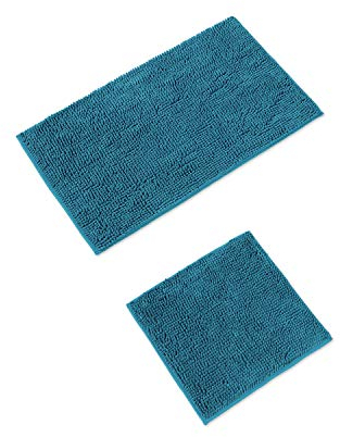 WohnDirect Badematten Set 2 teilig Petrol • WC Vorleger (45x45cm), Badematte (50x80cm) • rutschfest waschbar Badezimmerteppich OHNE WC-Ausschnitt
