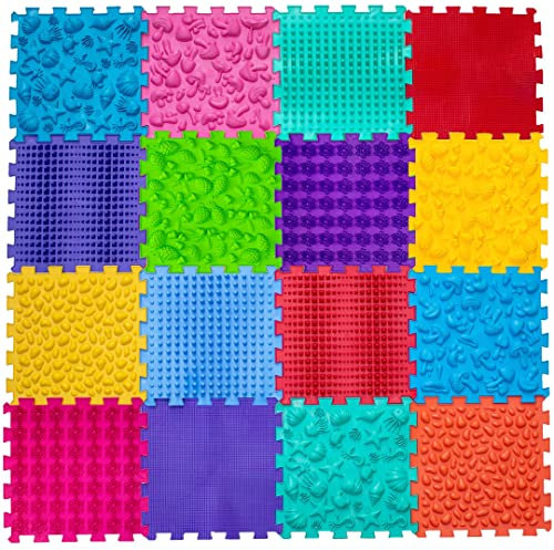 Funny-Steps | Children Play Mat - Orthopedic Sensory Floor Game Mat for Foot Massage to Prevent Flat Feet - Acupressure Mat Therapy for Improved Circulation - 16 Elements Set