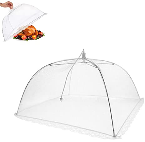 Cloche Alimentaire Pliable,Cloche Anti-Insectes Pliant,Anti-Mouche Couvercle de Nourriture,Couverture de Filet Alimentaire,pour BBQ Corbeille à Fruits Salle à Manger,32X32cm,Blanc,1 pièce