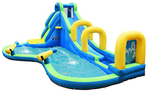 RELAX4LIFE Castello Gonfiabile per Bambini, Piscina Gonfiabile con Trampolino, Scivolo con Salita da Arrampicata e Sottopassaggio, Pieghevole da Esterno (MODELLO 18)