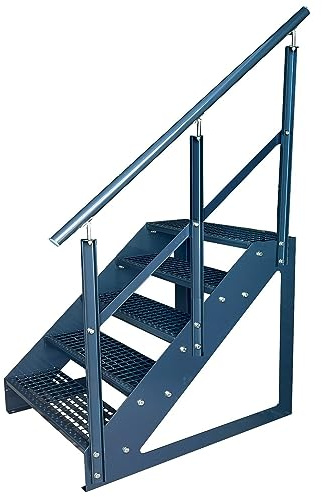 Kaminbau Mierzwa Premium trappa fristående, 5 trappsteg, antracit-räcke, höger (bredd 1 000 mm) (höjd 95 cm), väderbeständigt rutnät, trädgårdstrappa