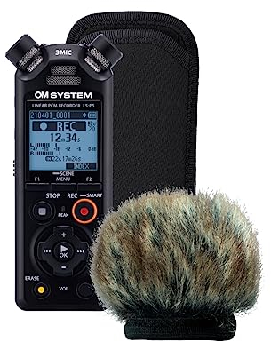 OM SYSTEM LS-P5 Windschutz, Outdoor Kit - Hi-Res Audiorekorder mit TRESMIC II 3-Mikrofonsystem inklusive Windschutz, Softcase, Micro-USB-Kabel, wiederaufladbare Akkus
