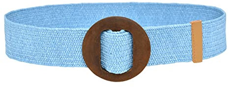 Retro Stretch Taillengürtel für Unisex Frauen gewebter elastischer beiläufiger Sommer-fester Gürtel-Stretch-dünner Gürtel mit Holzschnalle Damen Mütze Damen Stoffgürtel Geflochtener Stretchgürtel