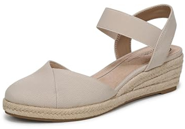 LifeStride Womens Kimmie Wedge Espadrilles Almond Milk 7.5 M