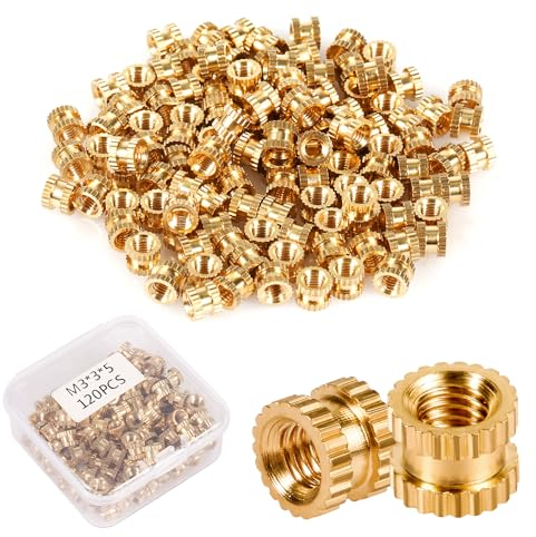 120pcs 3D Printing Threaded Insert, M3x3x5mm M3 Femeal Knurled Brass Nuts Internal Thread Heat Embedment Nut for 3D Printer Parts Plastic Shell
