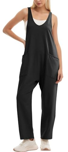 Litthing Salopette Femme Ample Combinaisons sans Manches avec Poches Lâches Salopette de Travail Femme Larges Bretelles Décontractée Combishort D'été
