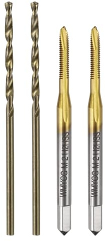 uxcell Metric Tap & Drill Bit Set, 2pcs M2 x 0.4 Spiral Point Thread Taps Titanium Coated and 2pcs 1.6mm Twist Drill Bits Roasted Yellow, Screw Tapping Threading Tools