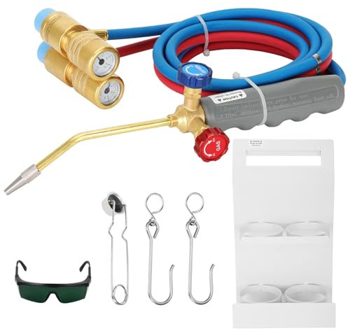 Update Oxygen MAPP Torch Kit, Dual gauge design, With portable cylinder metal stand and lighter, for Heating, Soldering, Glass Blowing, Oxypropane Welding Gas Cutting Torch Kit
