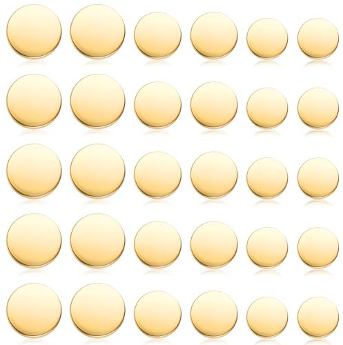 Knöpfe Gold 30 Stück Goldene Knöpfe zum Annähen Metall Flache Knopf Männer Jeansknöpfe Runder Geformter Frauen Klage Mantel Vintage Knopf für Jacken Hemd (15mm 20mm 25mm)