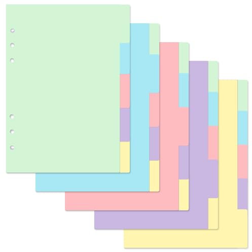 25 Blätter/5 Sätze Trennblätter A5, Trennstreifen A5 6 Loch, 5 Farbige Register, Ordner Register Index ​Teiler, Register Trennblätter, für Ordner, Loseblatt Notizbuch,Ringbucheinlagen(21x15cm)