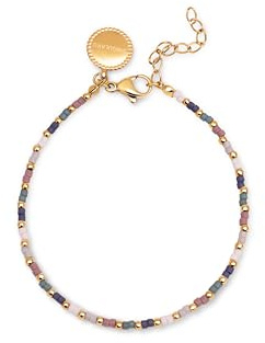 SINGULARU - Pulsera Polar Colors. Acero con Acabado en Baño Oro de 18Kt. Largo de 16 + 3 cm y Detalles en Piedras de Colores. Joyas para Mujer