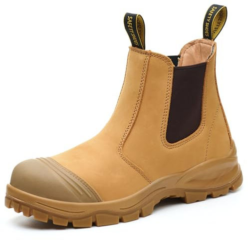 Epochsaga Chelsea Safety Boots Mens Steel Toe Cap for Work,Anti-slip Puncture Proof Boots (Bronzage, Adulte, Homme, 42, Numérique, Système Taille Chaussures EU, Moyen)