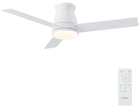 CJOY Ceiling Fans with Lights, 42 inch Flush Mount Ceiling Fan with Light and Remote Control, Reversible DC, 6 Speed, Memory 3CCT, Dimmable, Quiet, Sleep Mode, White Fan Light for Bedroom/Living Room