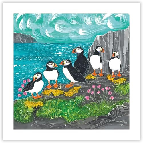 Museums & Galleries Birthday/Blank Greeting Card - Blank Card for Men/Women with Artistic Puffin Parade Design - General Card Suitable for Any Occasion