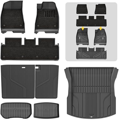 3W Floor Mats & Carpets & Boot Liners & Seats Back Cover Fit for Tesla Model 3 2024 2025 2026 Highland, TPE All Weather Full Set Car liners and Cargo Mats, Dog Friendly Tesla Model 3 Accessories