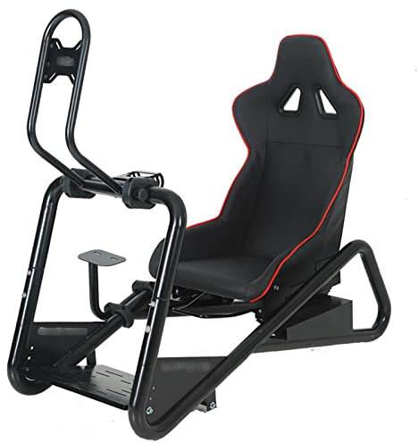 Racing Simulator Cockpit with Adjustable Steering Wheel, Supportive Foam and Leather Seat, Ergonomic Design, Black Frame for Enhanced Racing Experience