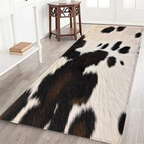 SMXVRC Vache Imprimé Tapis Couloir Long, 60x240cm, Brun Foncé Peau De Vache Entree Interieur Tapis, Poil Court Doux Respirant RéDuction du Bruit Tapis éCologique pour IntéRieur Salon