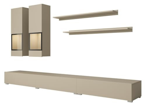 Meublorama Ensemble Meubles de Salon Ramos – Beige Clair – LED Multicolore intégrée – Style Contemporain