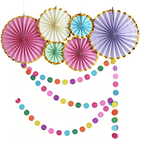 KASESSS 6 Pezzi Ventagli di Carta, Fiori di Carta per Decorazioni, Decorazioni Festa Ventagli carta, per Matrimoni, Baby Shower, Compleanno, Accessori per Feste, con Ghirlanda Rotondo