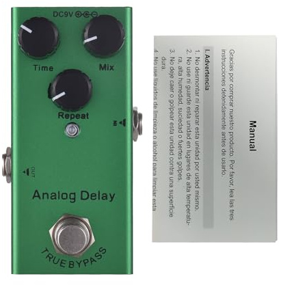 Analog Delay Guitar Effects Pedal with Time Mix Repeat Controls Knob DC 9V 6.35mm Input Output Electric Guitar Effector True Bypass Green Mini Aluminum Design