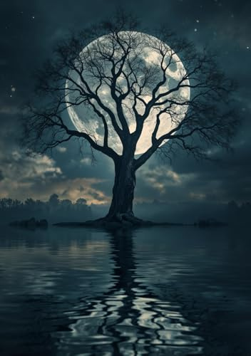 Tree & Moon Silhouette: A5 Anteckningsbok, 240 Olinjerade Sidor, Glansigt Mjukt Omslag
