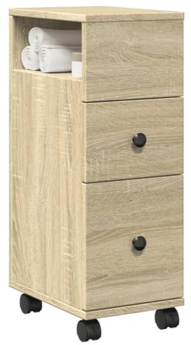Frdhee Armoire de rangement haute multi-usages avec roulettes en bois de chêne - Armoire polyvalente pour bureau, couloir, cuisine, buanderie, facile à monter