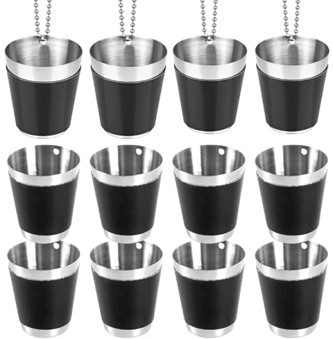 Gykutix 12 Pezzi 30ml Tazza Da Liquore in Acciaio Inossidabile, Riutilizzabili Bicchierino da Appendere al Collo per Matrimoni, Feste di Carnevale, Addio al Celibato