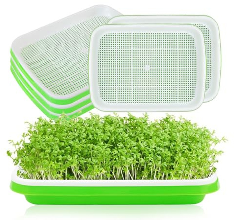 SKIKHN Vassoi per la Germinazione Dei Semi,5 pezzi 32.5x23.5x4.5cm Seed Starter Tray,Germogliatore di Semi in Plastica,Vassoio di Germinazione di Grande Capacità per Piantine di Grano