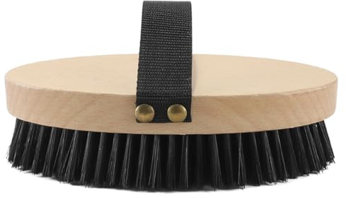 Ludom Spazzola per la Pulizia, Morbida Spazzola per Cavalli con Manico in Legno e Cinturino in Nylon, Colore Nero