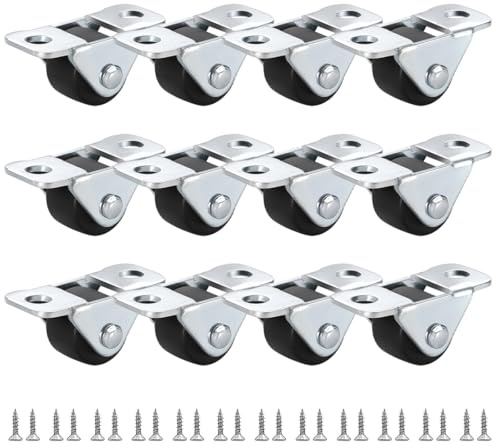 BLPRKOT 12 Pezzi Mini Rotelle per Mobili, Rotelle per Spostare Mobili, Piccole Rotelle in Gomma con Piastra in Acciaio, Struttura Robusta in Metallo, Profilo Basso per Mobili e Progetti Fai-da-te