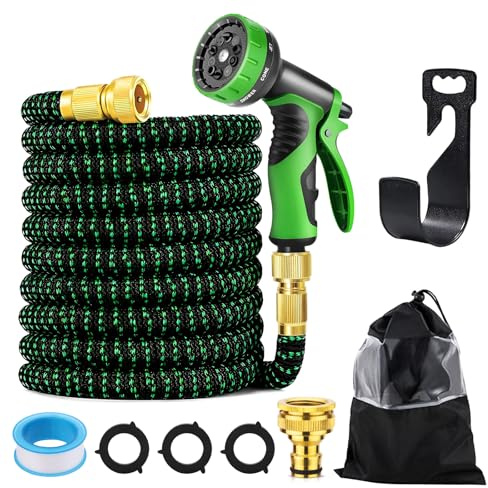 Flexibler Gartenschlauch 15m: Erweiterbarer Gartenschlauch mit 10-Funktions-Düse - Strapazierfähiger 3 Lagiger Latex Wasserschlauch 3/4 Zoll und 1/2 Zoll Metallanschlüsse - Für Garten, Terrasse, Auto