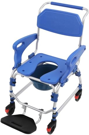 125 kg aluminium toalettrullstol multifunktionell duschstol förstorad sittöppning fällbara armstöd bromshjul fällbart fotstöd för äldre gravida kvinnor rörelsebegränsad person