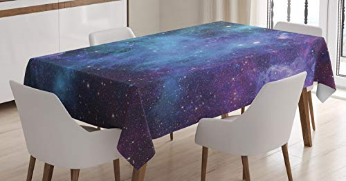 ABAKUHAUS Nebel Tischdecke, Galaxy Sterne im Weltraum, Pflegeleicht mit Modernster Druck Technologie Waschbar und Personalisiert, 140 x 200 cm, Marine Lila