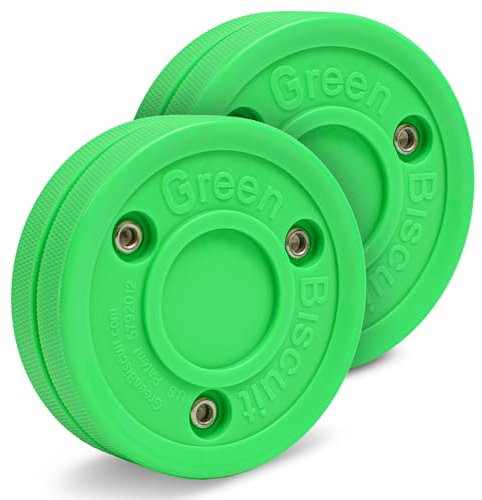 Green Biscuit Passer 2-Pack – Off-Ice Hockey Training Puck for Better Passing & Stickhandling – Street & Driveway Hockey Puck for Kids & Adults – Slides Smoothly on Concrete & Asphalt