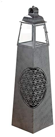 Gilde Colonne de Lanterne Fleur de Vie Métal Gris Foncé 118 x 30 cm Fleur de Vie Éclairage Extérieur Terrasse
