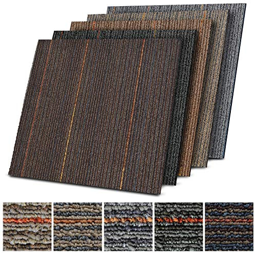 Moquette Pavimento al Metro - Tappeto su Misura Componibile, Mattonelle in Tessuto Autoposanti per Interni, in 5 Colori - SET da 4 (1 m²) - 50x50 cm - Marrone-Blu