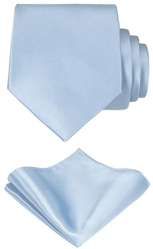TIE G Solid Satin Woven dyed Color Formal Black Necktie and Pocket Square Sets in Gift Box (Baby Blue)