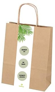 DeinPack Umweltschonende Papier Tragetaschen klein I Papiertüten Geschenktüten Papiertragetaschen biologisch abbaubar, kompostierbar I 50 x braune Papier Tüten 18 x 8 x 24 cm