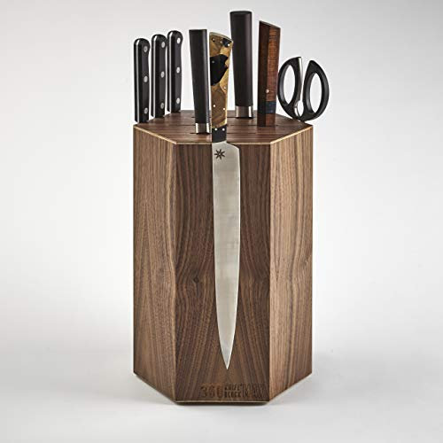 360KnifeBlock® MAX (walnut) ROTATING Magnetic Knife Block - MAX 12 tall with an array of top slots SeriousEats/Food&Wine/ATK BEST Universal Knife Block - handmade in Washington