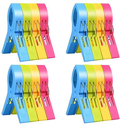 Mollette da Bucato, Mollette in Plastica Grandi Multicolore, Clip di Vestiti Antivento Pioli Supporti per Telo Mare, Trapunta, la Conservazione degli Alimenti, la Lavanderia(16 Pezzi)