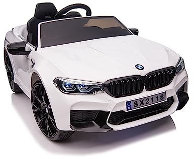 Elektro Kinderfahrzeug BMW M5 - lizenziert - 12V7A Akku, 2 Motoren- 2,4Ghz Fernsteuerung, MP3, Ledersitz+Eva (Weiss)