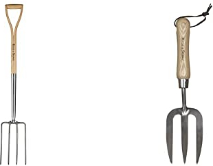 Kent & Stowe Spatengabel – Garten-Forke zum Umgraben aus Edelstahl, 110 cm & Handgabel – Blumengabel aus Edelstahl für die Gartenpflege, Gartengabel mit kurzem Stiel aus Eschenholz, Länge: 31 cm