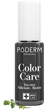 PODERM - TEEBAUM-NAGELLACK COLOR CARE Schwarz - verbessert das Aussehen für die gelbe oder brüchige Nägel - 2 IN 1 PFLEGE - Hergestellt in der Schweiz