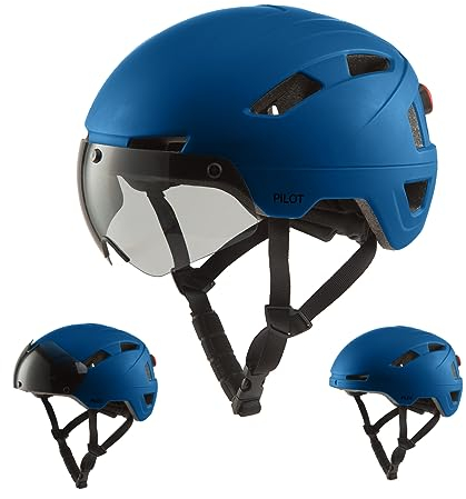 GOOFF Pilot S-Pedelec Helm - Schutz für schnelle E-Bike Fahrten – Fahrradhelm mit Visier und Licht – NTA 8776-zertifizierter Zweirathelm für Damen und Herren - Velo Helm (Blau, S)